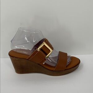 Lottini double strap wedge platform sandals tan leather shoe mule Italy new 8
